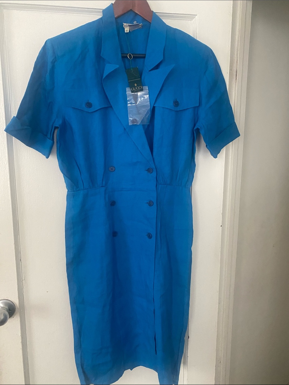 Gucci Vibrant Blue Short-Sleeve Double-Breasted Midi Dress